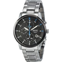 Seiko Chronograph Black Dial Stainless Steel Mens Watch SNDE07