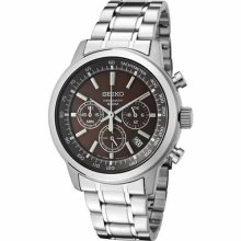 Seiko Chronograph Brown Dial Stainless Steel Mens Watch SSB041