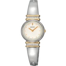 Seiko Crystal Women's Two-Tone Watch - Two-Tone Bangle - White Dial - SUJG32