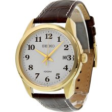 Seiko Easy Reader White Dial Leather Mens Watch SGEG18