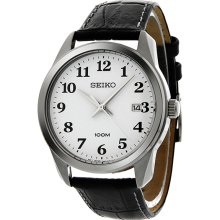 Seiko Easy Reader White Dial Black Leather Mens Watch SGEG17