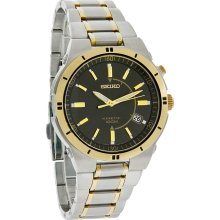 Seiko Kinetic Mens Black Charcoal Dial Two Tone Bracelet Dress Watch SKA348