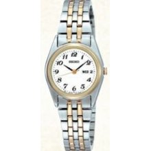 Seiko Ladies Classic 2 Tone Dress Watch W/ White Dial