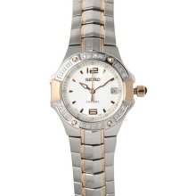 Seiko Ladies' Coutura 20 Diamond Watch - Stainless & Gold - Mother of Pearl Dial - SXD692