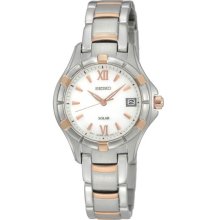 Seiko Ladies Rose Two Tone Stainless Steel Solar Quartz White Dial SUT030