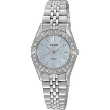 Seiko Ladies Stainless Steel Solar Quartz Mother of Pearl Dial Swarovski Crystals SUP093