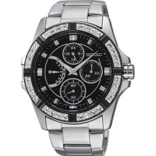 Seiko Ladies Stainless Steel Case and Bracelet Black Dial Crystals Chronograph SRLZ93