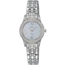 Seiko Ladies Stainless Steel Solar Quartz Mother of Pearl Dial Swarovski Crystals SUP125