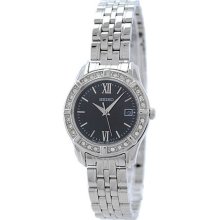 Seiko Ladies Stainless Steel Quartz Black Dial Roman Numerals Swarovski Crystals on Bezel SXDE45