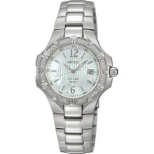 Seiko Ladies Stainless Steel Coutura Mother Of Pearl Dial Link Bracelet Diamonds SXDC33