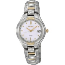 Seiko Ladies Two Tone Stainless Steel Solar White Dial Quartz Date Display SUT064