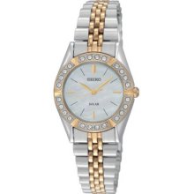 Seiko Ladies Two Tone Stainless Steel Solar Quartz Mother of Pearl Dial Swarovski Crystals SUP094