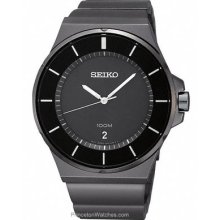 Seiko Mens 100M Watch Black IP Case and Bracelet Black Dial SGEG21