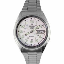 Seiko Men's 5 Automatic SNX801K Silver Stainless-Steel Automatic Watch with White Dial