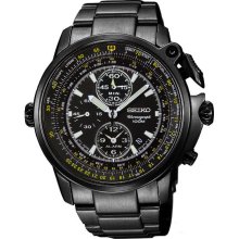 Seiko Men's Black Flight Master Alarm Chronograph Black Dial Pilot Watch SNAB69