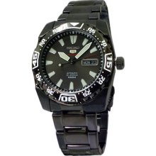 Seiko Men's Black Stainless Steel Seiko 5 Sports Automatic Black Dial Black Bezel SRP169