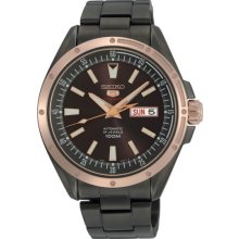 Seiko Men's Black Stainless Steel Automatic Rose Two Tone Brown Dial SRP162