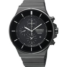 SEIKO Men's Chronograph Black Ion White Accent Watch (Black)