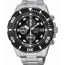 Seiko Men's Chronograph Stainless Steel Case and Bracelet Black Tone Dial SNDD99