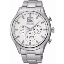 Seiko Men's Chronograph Stainless Steel Case and Bracelet Silver Dial Date Display SPC079