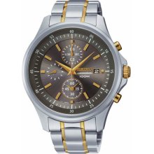 Seiko Men's Chronograph Two Tone Stainless Steel Case and Bracelet Gray Tone Dial Date Display SNDE25