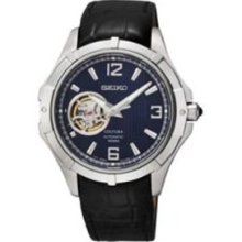 Seiko Mens Coutura Analog Stainless Watch - Black Leather Strap - Blue Dial - SRP317
