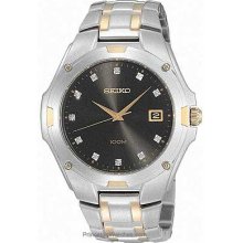 Seiko Mens Diamond Watch - Black Dial - Two-Tone SGEE64