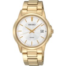 Seiko Men's Gold Tone Stainless Steel Silver Tone Dial Quartz Link Bracelet SGEF56