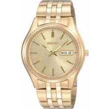 Seiko Men's Gold Tone Stainless Steel Gold Dial Quartz Day and Date SGGA18