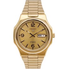 Seiko Men's Gold Tone Stainless Steel Seiko 5 Automatic Silver Tone Dial SNKK64