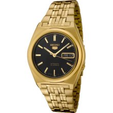 Seiko Men's Gold Tone Stainless Steel Seiko 5 Automatic Black Dial SNK644