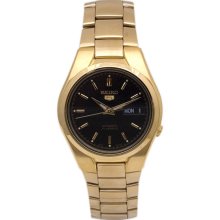 Seiko Men's Gold Tone Stainless Steel Seiko 5 Automatic Black Dial SNK612