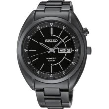 Seiko Men's Kinetic Black Tone Stainless Steel Case and Bracelet Black Tone Dial Day and Date SMY133