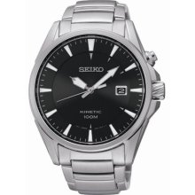 Seiko Men's Kinetic Stainless Steel Case and Bracelet Black Tone Dial Date Display SKA565