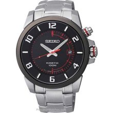 Seiko Mens Kinetic Watch Black Dial with Red Accents SKA553