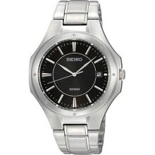 Seiko Men's Quartz Watch With Black Dial Analogue Display And Silver Stainless Steel Bracelet Sgef61