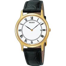 Seiko Men's Roman Numeral Leather Strap Watch SKP330