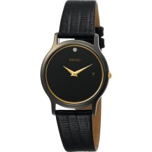Seiko Men's Skp333 Black Leather Quartz Watch With Black Dial