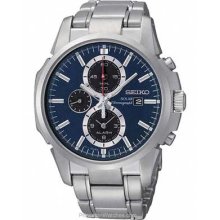 Seiko Mens Solar Alarm Chronograph Blue Dial Steel Bracelet SSC085