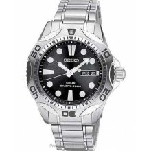 Seiko Mens Solar Dive Watch Stainless Steel Black Dial Date SNE107