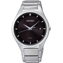Seiko Men's Solar Stainless Steel Case and Bracelet Black Dial Date Display SNE241