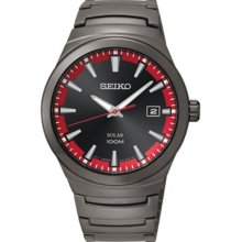 Seiko Men's Solar Stainless Steel Case and Bracelet Black Tone Dial Date Display SNE251