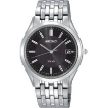 Seiko Men's Stainless Steel Solar Quartz Link Bracelet Black Dial SNE127