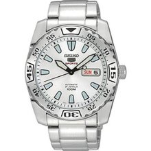 Seiko Men's Stainless Steel Seiko 5 Sports Automatic White Dial Day Date SRP163