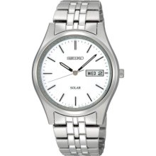 Seiko Men's Stainless Steel Solar Quartz Link Bracelet White Dial SNE031