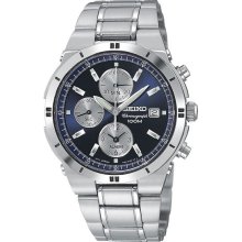 Seiko Men's Stainless Steel Alarm Chronograph Blue Dial SNA695