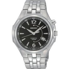 Seiko Men's Stainless Steel Kinetic Date Black Dial SKA515