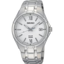 Seiko Men's Stainless Steel Case and Bracelet White Dial Date Display SNE213