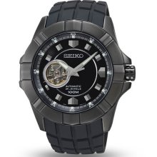 Seiko Men's Stainless Steel Case Rubber Strap Automatic Black Dial SSA079