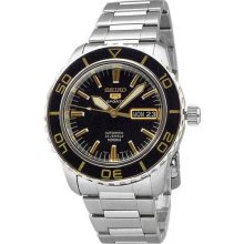 Seiko Men's Stainless Steel Seiko 5 Sports Automatic Two Tone Black Dial Bezel SNZH57